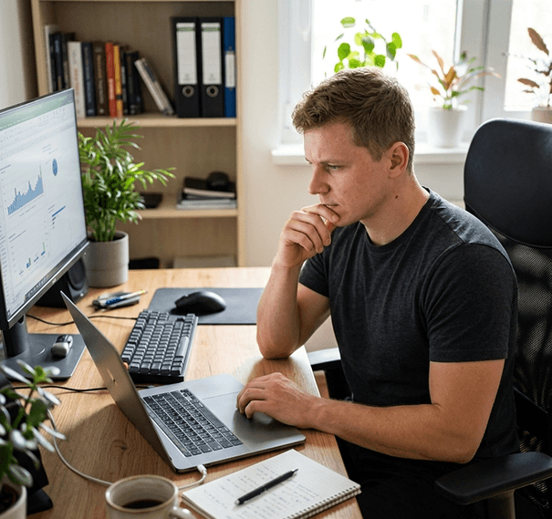 Tadas working at home office